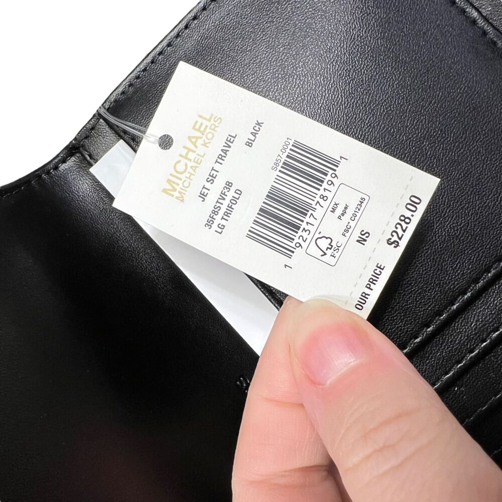 MK Michael Kors Womens Jet Set Travel Large Trifold Wallet Signature Black - Picture 10 of 10